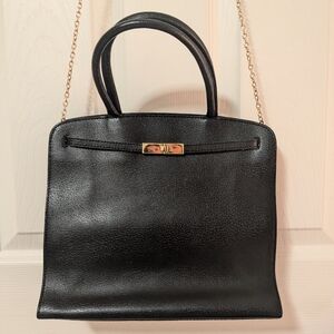 Kelly Style Black Pebbled Leather Crossbody Belt Closure Vintage Furla Handbag